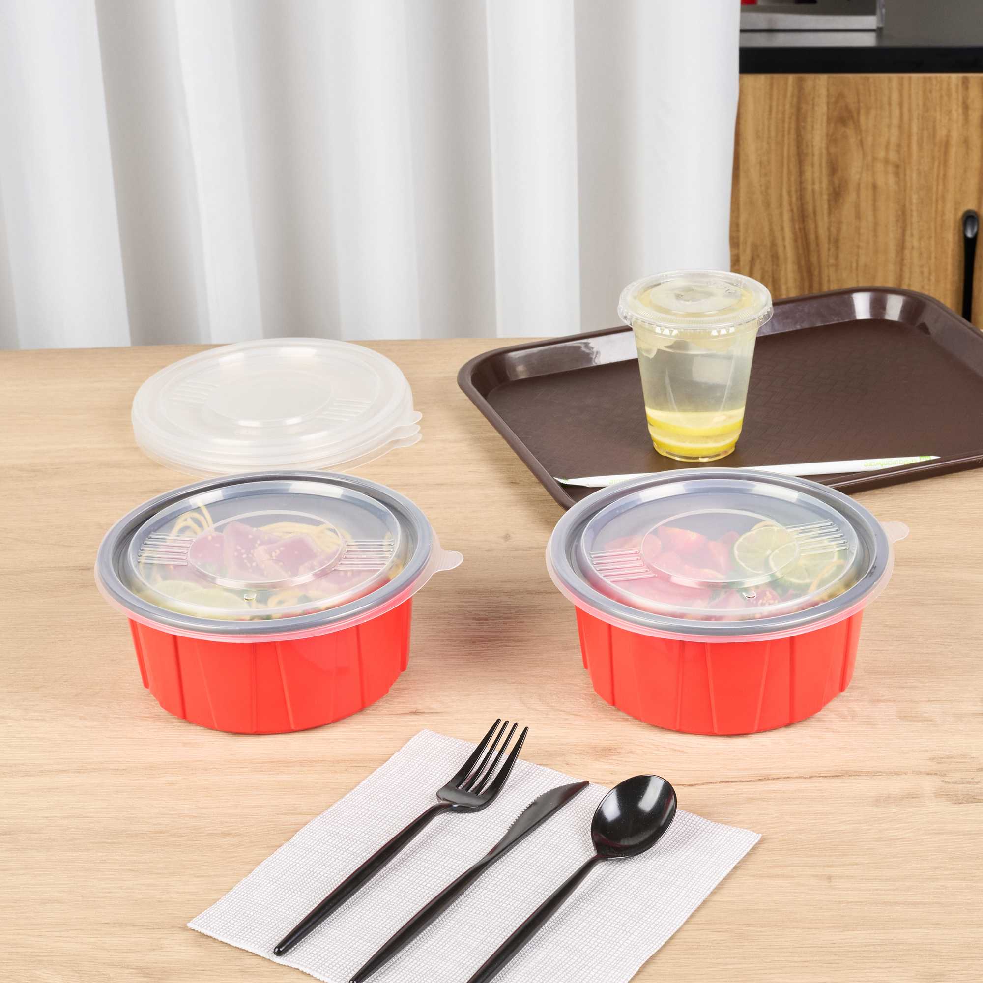 Bento Tek Round Clear Plastic Lid - Fits 42 and 58 oz To Go Box - 7 1/4" x 7 1/4" - 50 count box