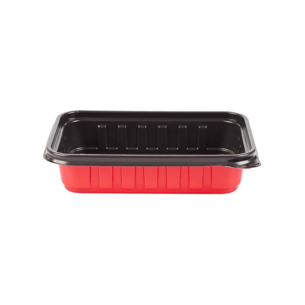 Bento Tek 16 oz Rectangle Red Plastic To Go Box - Microwave-Safe - 7 1/4" x 4 3/4" x 1 1/2" - 200 count box