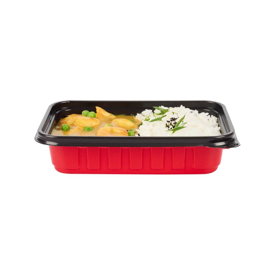 Bento Tek 16 oz Rectangle Red Plastic To Go Box - Microwave-Safe - 7 1/4" x 4 3/4" x 1 1/2" - 200 count box