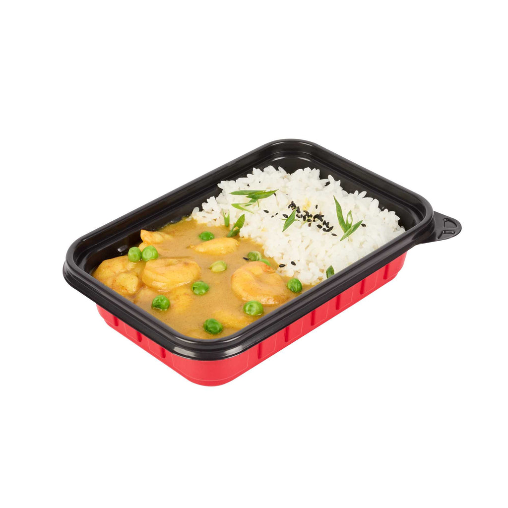 Bento Tek 16 oz Rectangle Red Plastic To Go Box - Microwave-Safe - 7 1/4" x 4 3/4" x 1 1/2" - 200 count box
