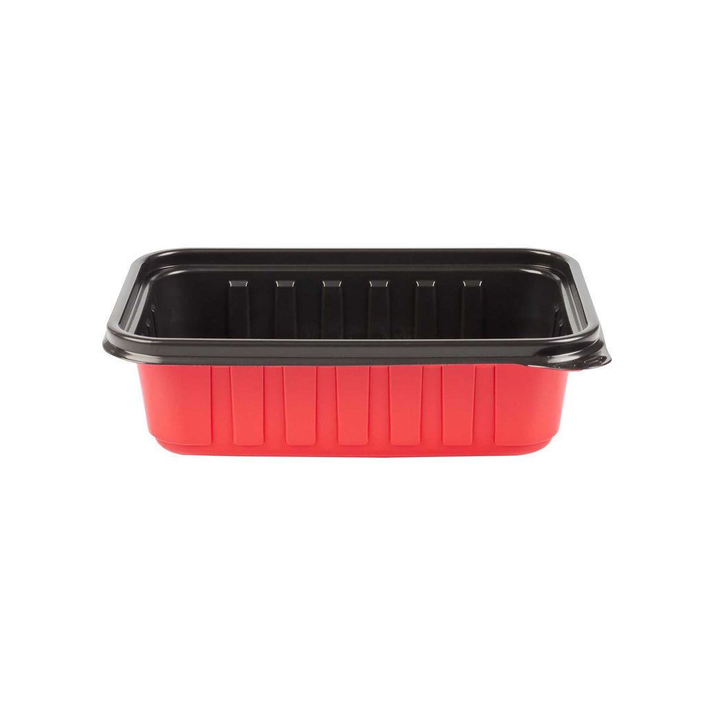Bento Tek 22 oz Rectangle Red Plastic To Go Box - Microwave-Safe - 7 1/4" x 4 3/4" x 2" - 200 count box