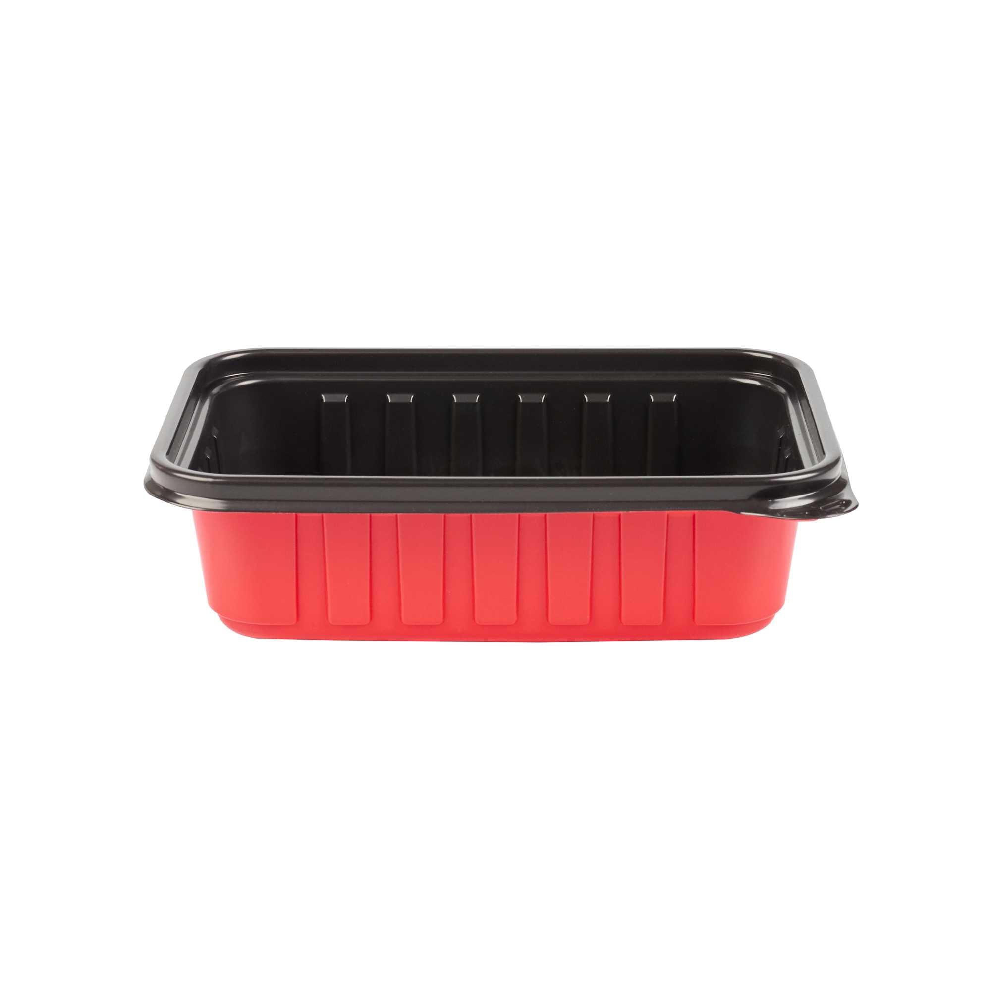 Bento Tek 22 oz Rectangle Red Plastic To Go Box - Microwave-Safe - 7 1/4" x 4 3/4" x 2" - 50 count box