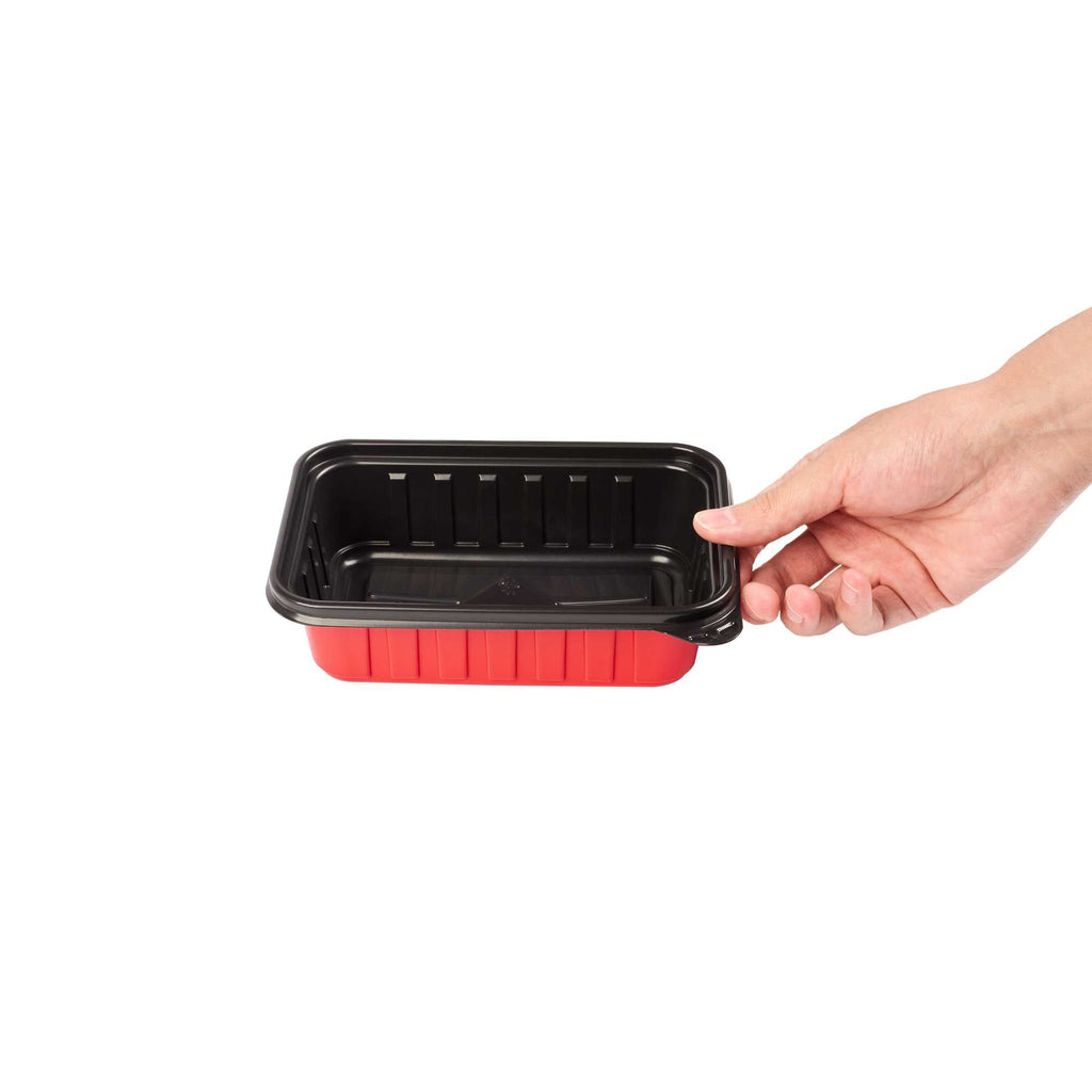 Bento Tek 22 oz Rectangle Red Plastic To Go Box - Microwave-Safe - 7 1/4" x 4 3/4" x 2" - 50 count box