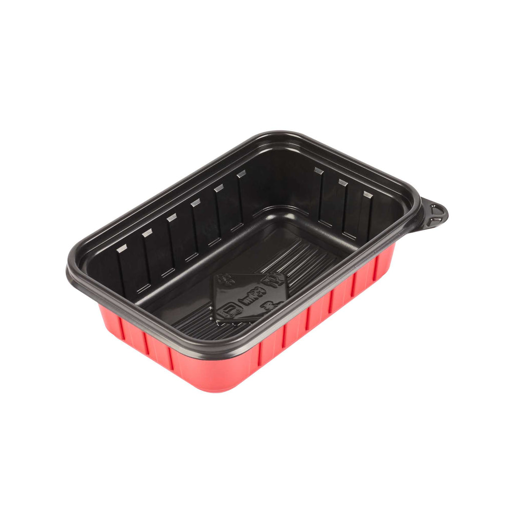 Bento Tek 22 oz Rectangle Red Plastic To Go Box - Microwave-Safe - 7 1/4" x 4 3/4" x 2" - 50 count box
