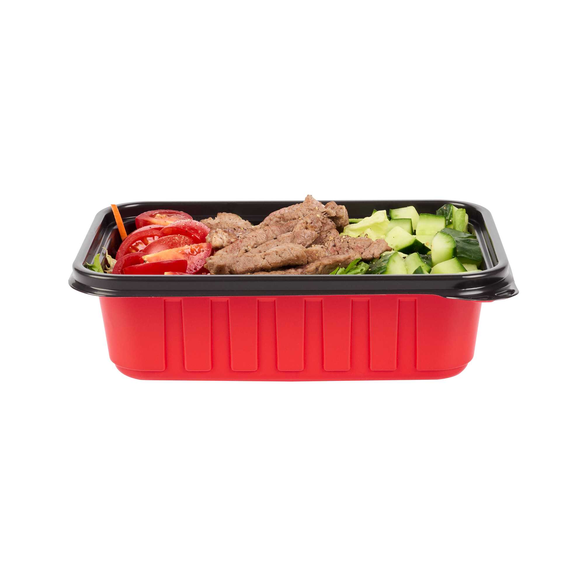 Bento Tek 22 oz Rectangle Red Plastic To Go Box - Microwave-Safe - 7 1/4" x 4 3/4" x 2" - 200 count box