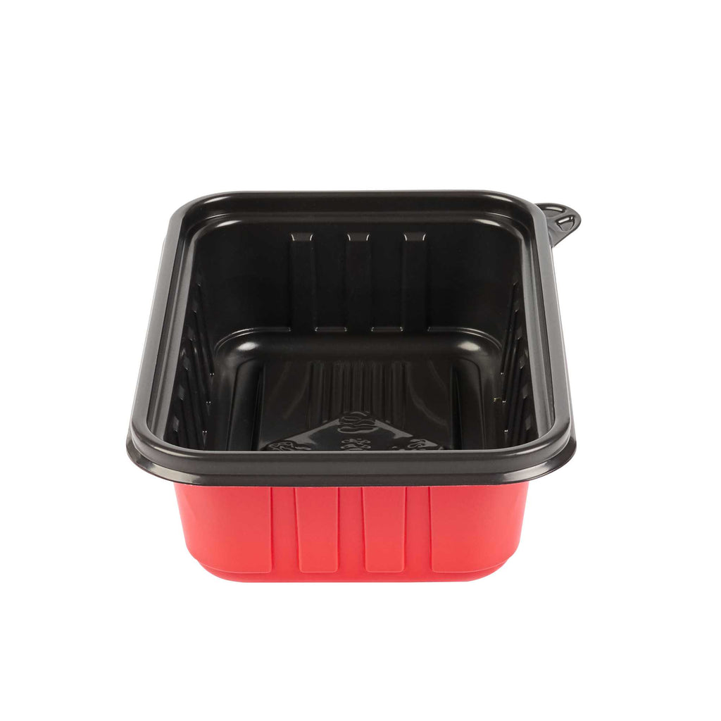 Bento Tek 22 oz Rectangle Red Plastic To Go Box - Microwave-Safe - 7 1/4" x 4 3/4" x 2" - 200 count box