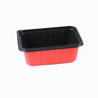 Bento Tek 30 oz Rectangle Red Plastic To Go Box - Microwave-Safe - 7 1/4" x 4 3/4" x 2 3/4" - 50 count box