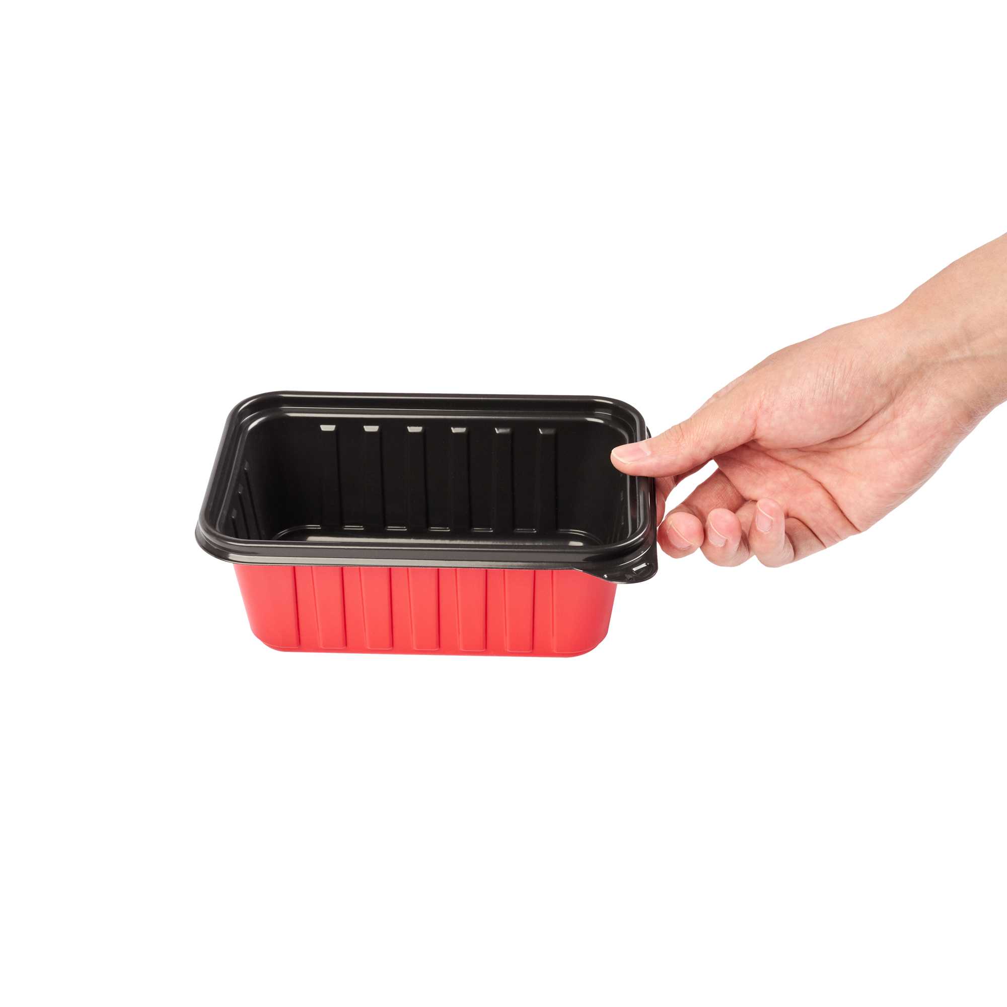 Bento Tek 30 oz Rectangle Red Plastic To Go Box - Microwave-Safe - 7 1/4" x 4 3/4" x 2 3/4" - 200 count box