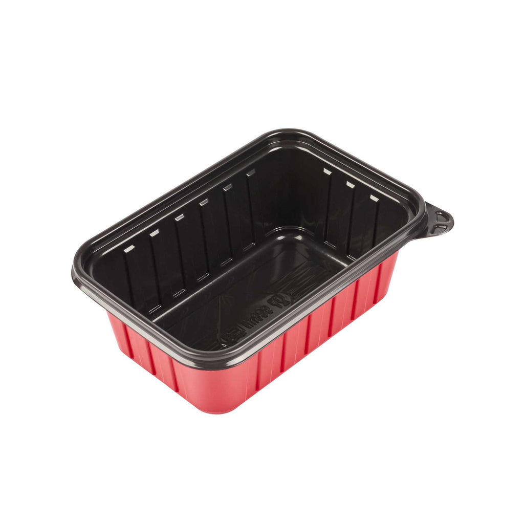 Bento Tek 30 oz Rectangle Red Plastic To Go Box - Microwave-Safe - 7 1/4" x 4 3/4" x 2 3/4" - 200 count box