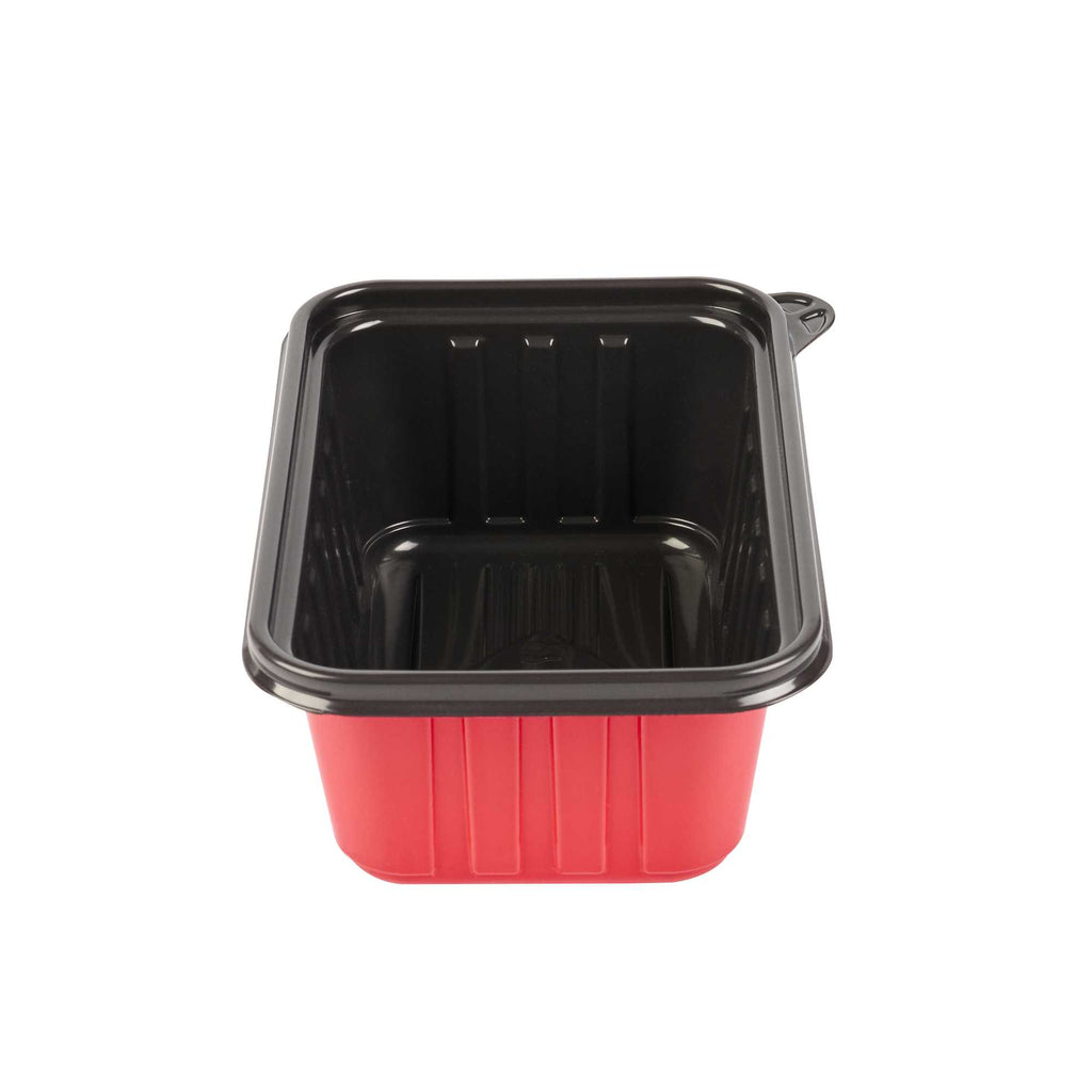 Bento Tek 30 oz Rectangle Red Plastic To Go Box - Microwave-Safe - 7 1/4" x 4 3/4" x 2 3/4" - 200 count box