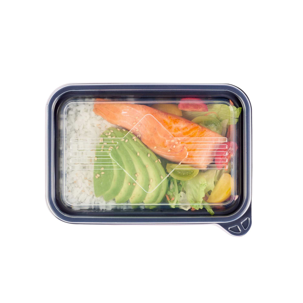 Bento Tek Rectangle Clear Plastic Lid - Fits 16, 22, 30 oz To Go Box - 7 1/4" x 4 3/4" - 50 count box