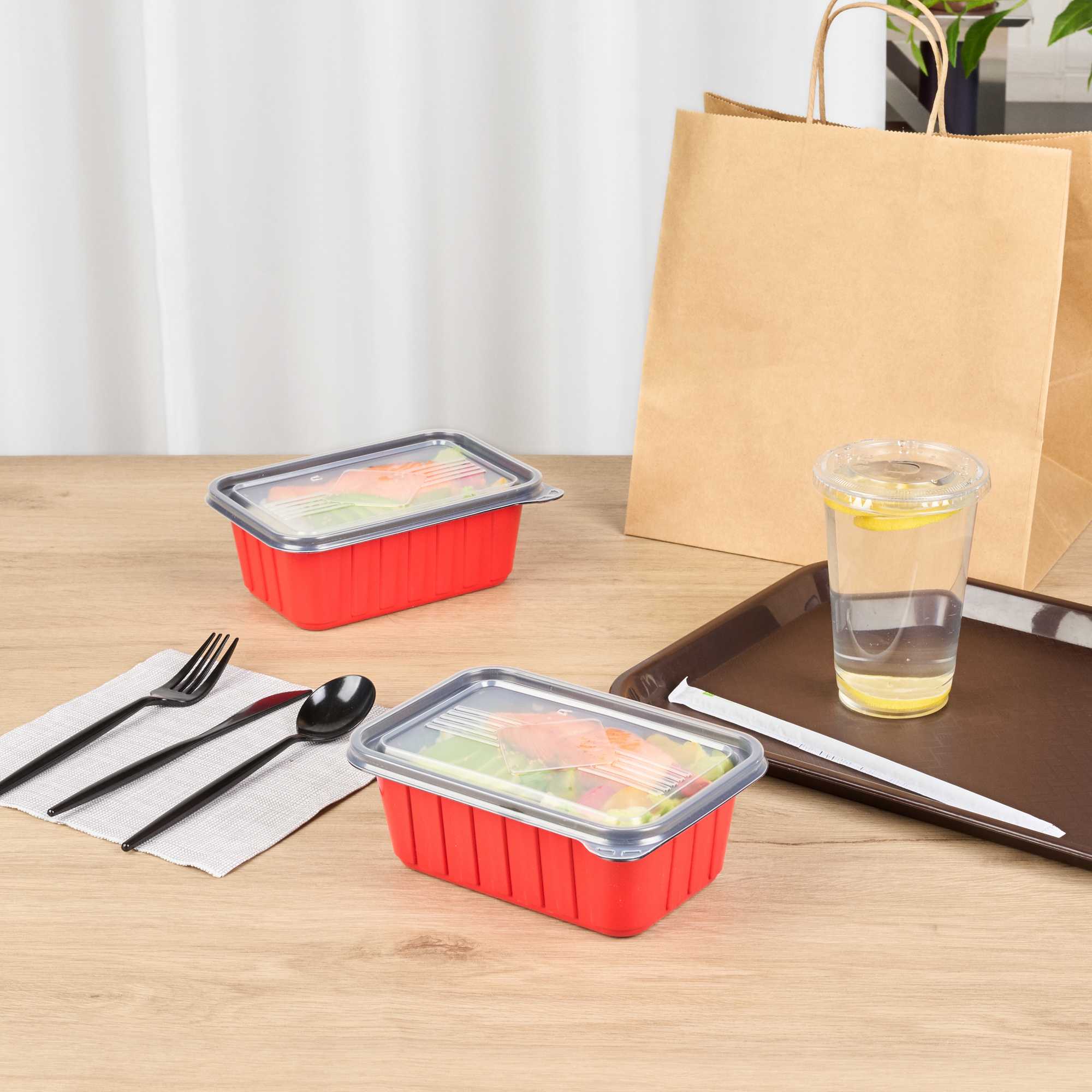 Bento Tek Rectangle Clear Plastic Lid - Fits 16, 22, 30 oz To Go Box - 7 1/4" x 4 3/4" - 50 count box