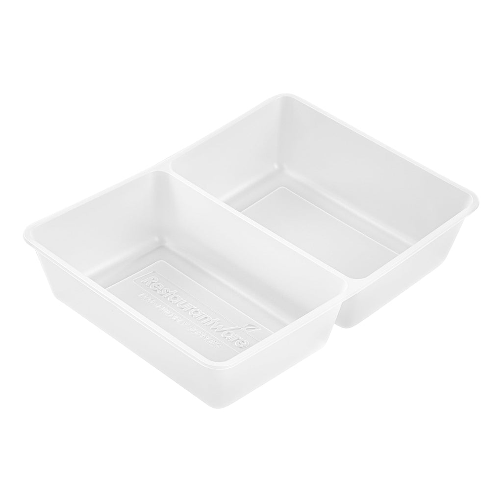 Bio Tek 43 oz White Plastic 2-Compartment Insert Tray - Fits 49 / 71 / 98 Bio Box Take Out Container, Microwave-Safe - 200 count box