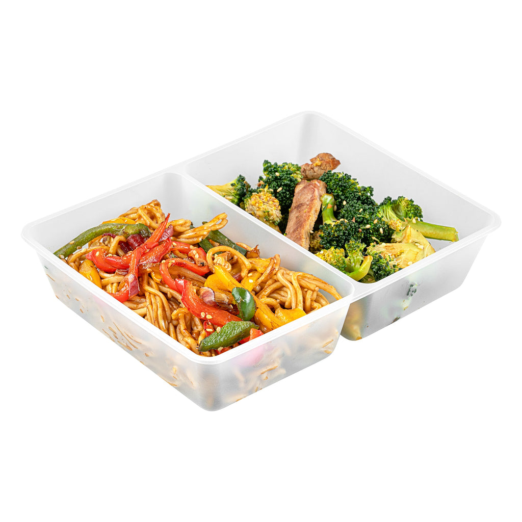 Bio Tek 43 oz White Plastic 2-Compartment Insert Tray - Fits 49 / 71 / 98 Bio Box Take Out Container, Microwave-Safe - 200 count box