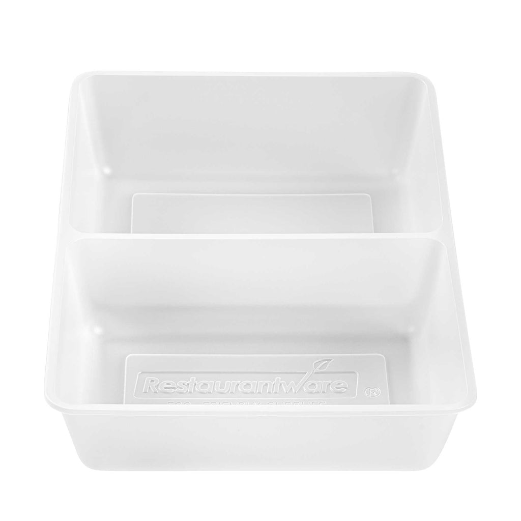 Bio Tek 43 oz White Plastic 2-Compartment Insert Tray - Fits 49 / 71 / 98 Bio Box Take Out Container, Microwave-Safe - 50 count box