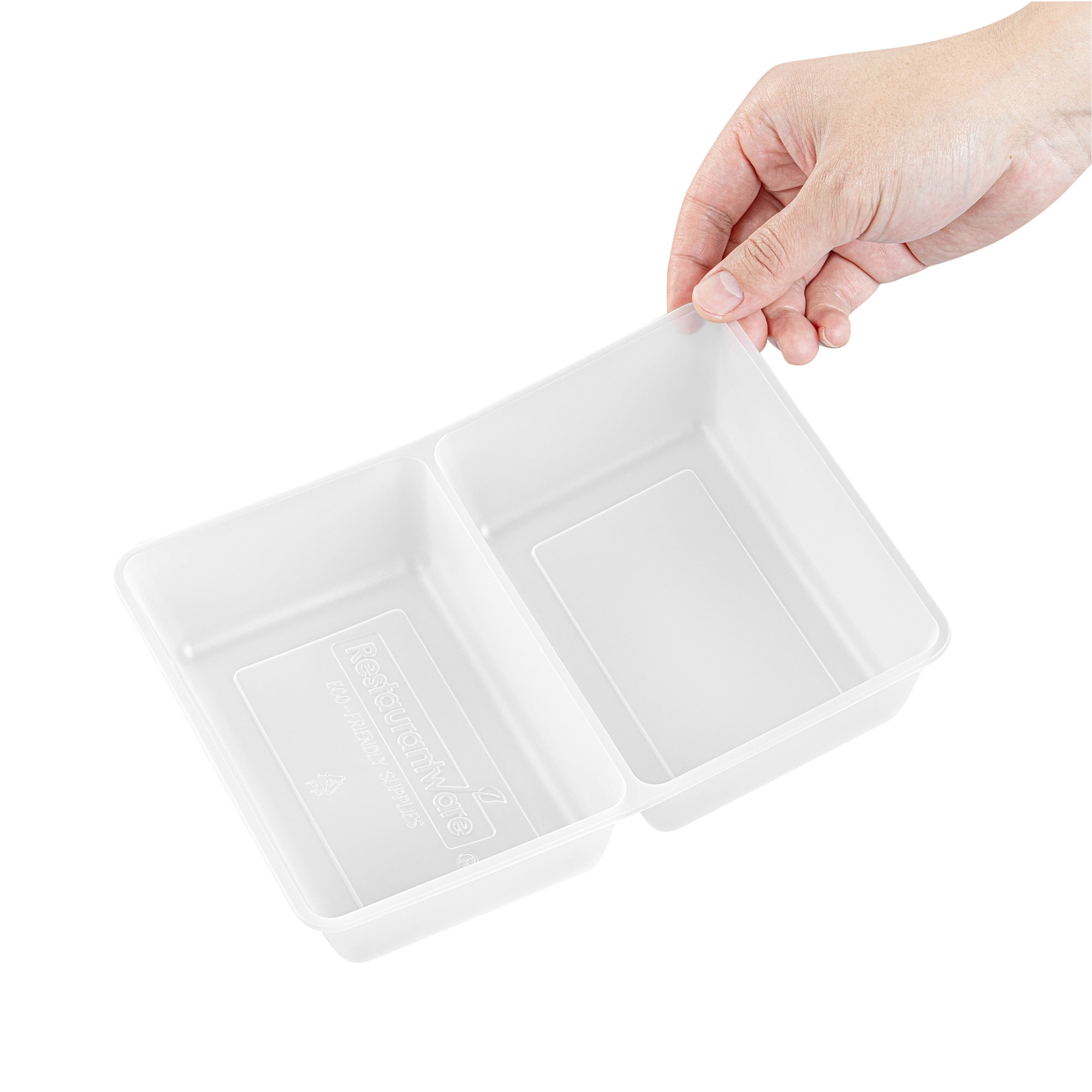 Bio Tek 43 oz White Plastic 2-Compartment Insert Tray - Fits 49 / 71 / 98 Bio Box Take Out Container, Microwave-Safe - 200 count box