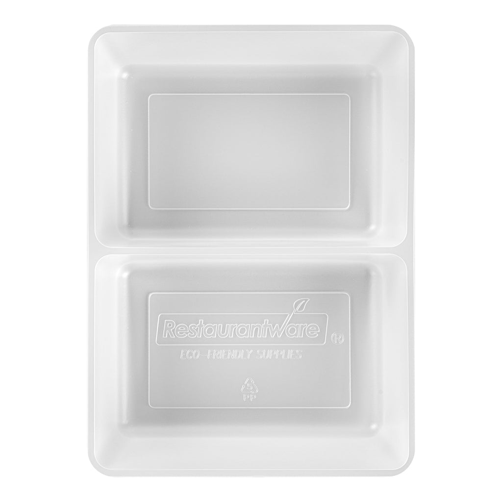 Bio Tek 43 oz White Plastic 2-Compartment Insert Tray - Fits 49 / 71 / 98 Bio Box Take Out Container, Microwave-Safe - 200 count box