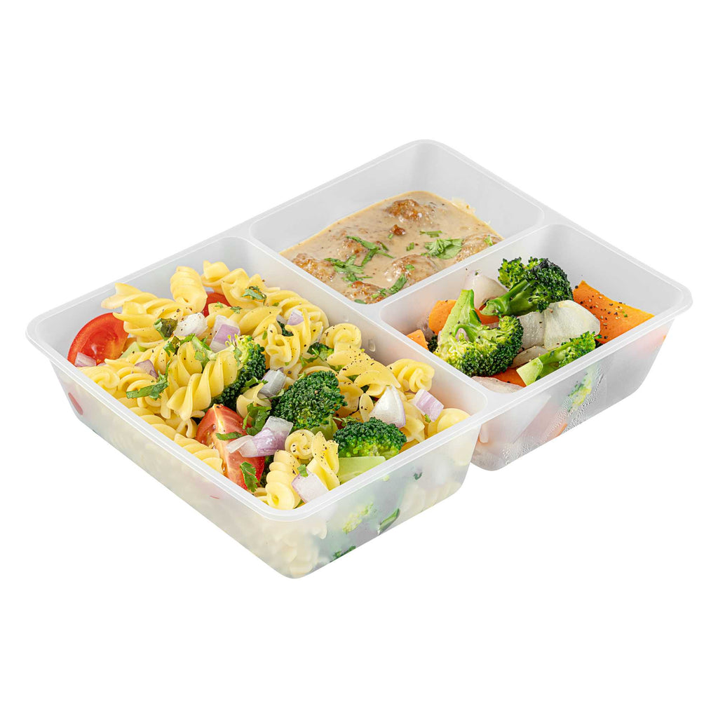 Bio Tek 40 oz White Plastic 3-Compartment Insert Tray - Fits 49 / 71 / 98 Bio Box Take Out Container, Microwave-Safe - 50 count box