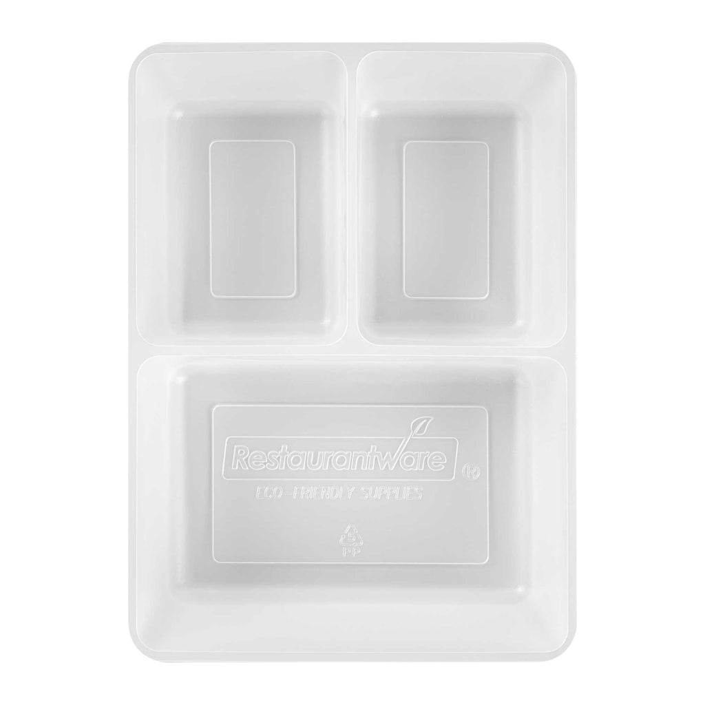 Bio Tek 40 oz White Plastic 3-Compartment Insert Tray - Fits 49 / 71 / 98 Bio Box Take Out Container, Microwave-Safe - 50 count box