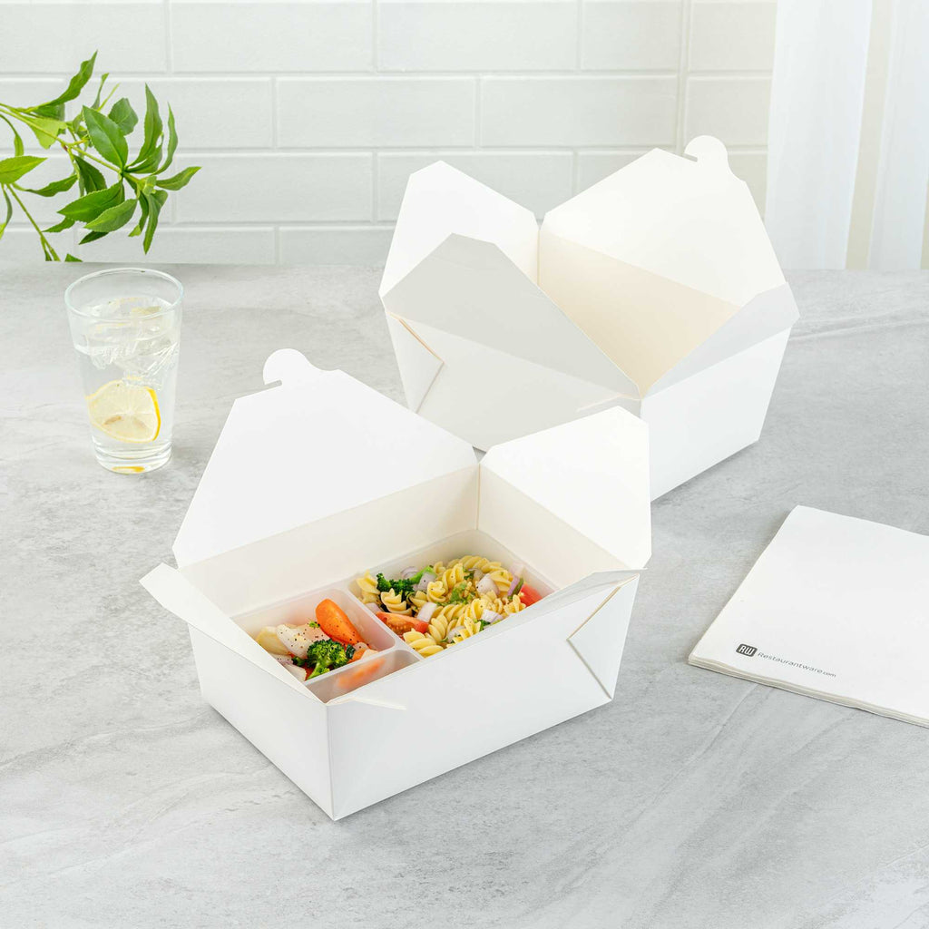 Bio Tek 40 oz White Plastic 3-Compartment Insert Tray - Fits 49 / 71 / 98 Bio Box Take Out Container, Microwave-Safe - 50 count box