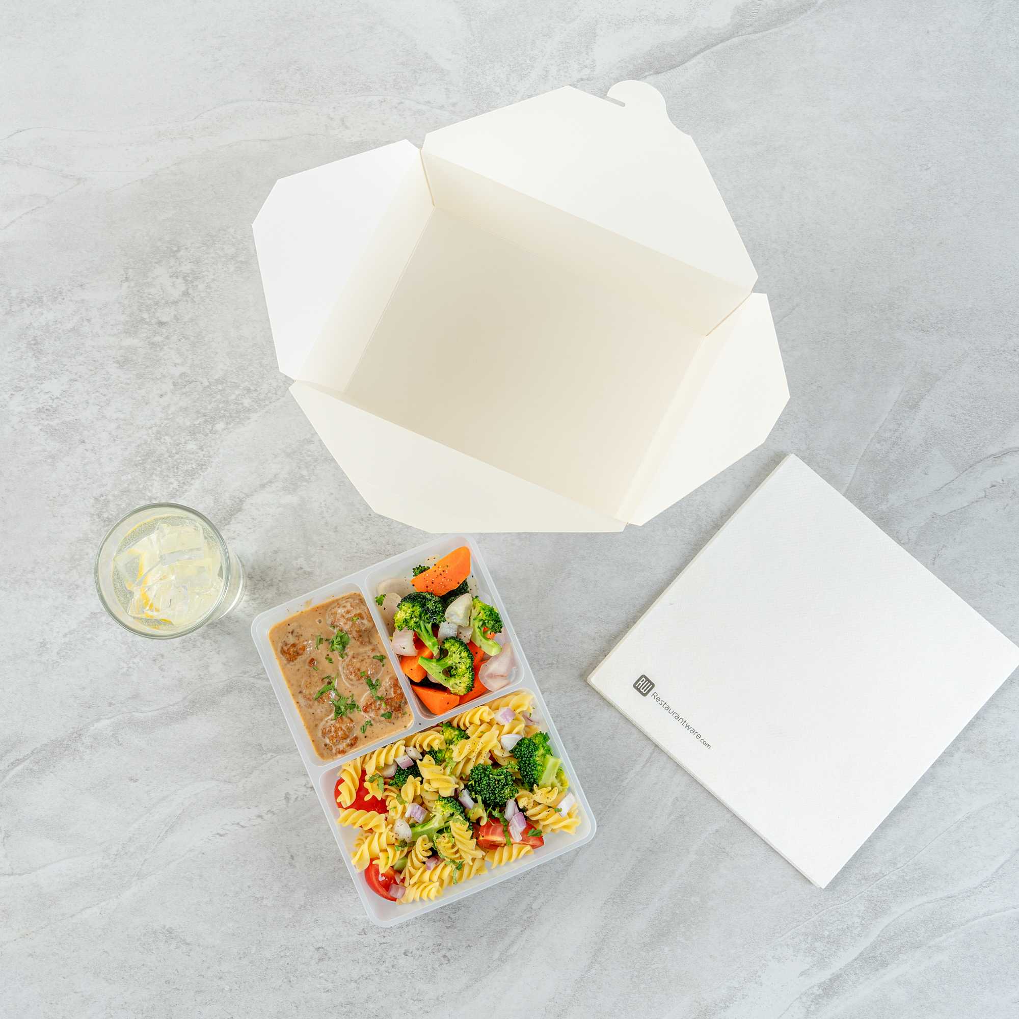 Bio Tek 40 oz White Plastic 3-Compartment Insert Tray - Fits 49 / 71 / 98 Bio Box Take Out Container, Microwave-Safe - 50 count box
