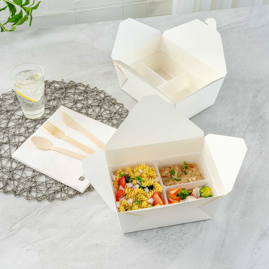 Bio Tek 40 oz White Plastic 3-Compartment Insert Tray - Fits 49 / 71 / 98 Bio Box Take Out Container, Microwave-Safe - 50 count box