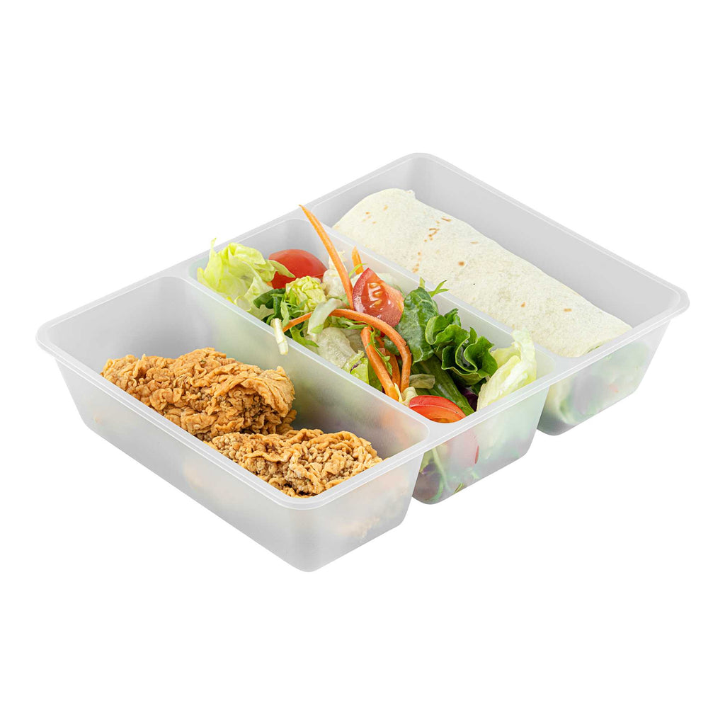 Bio Tek 40 oz White Plastic 3-Compartment Taco Insert Tray - Fits 49 / 71 / 98 Bio Box Take Out Container, Microwave-Safe - 50 count box