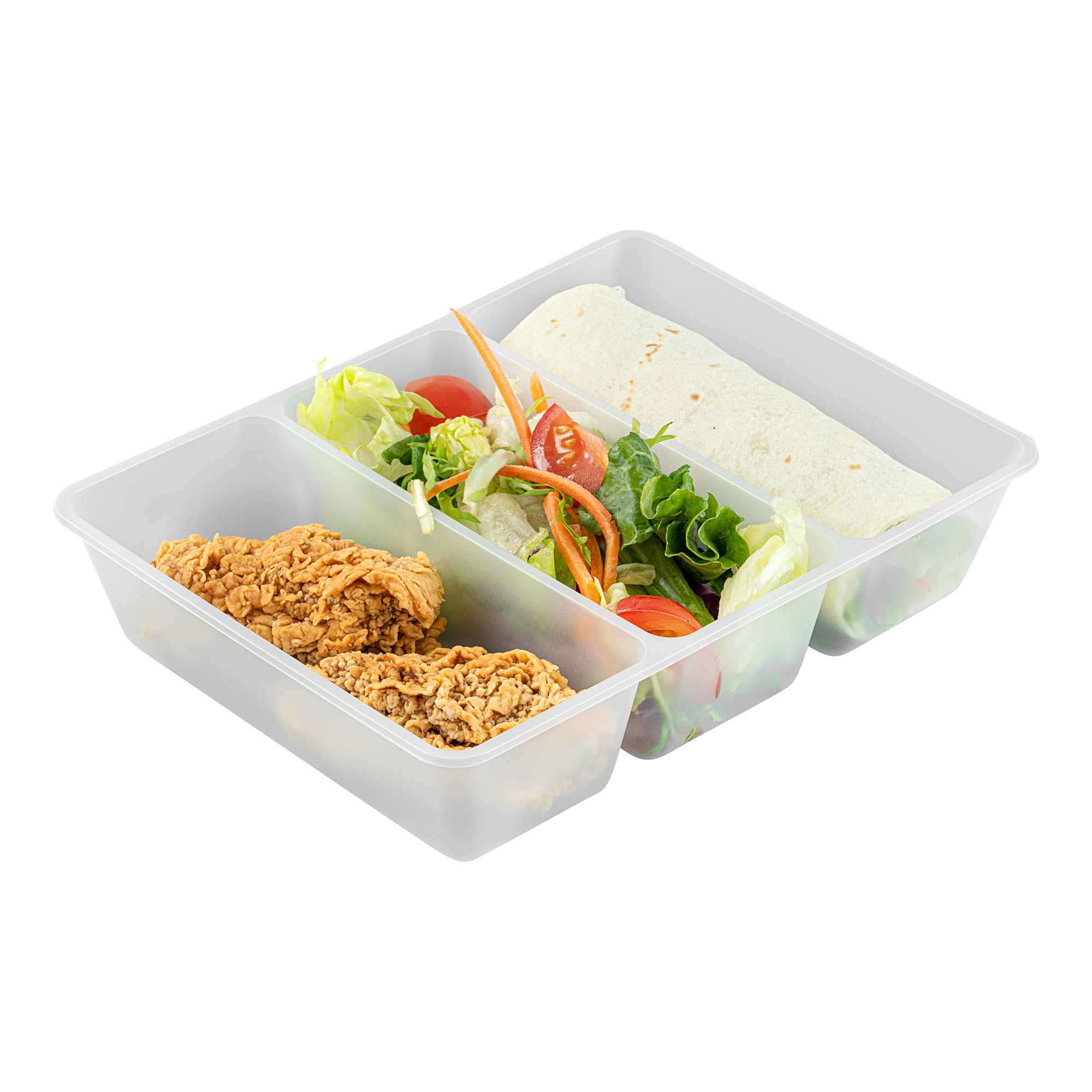 Bio Tek 40 oz White Plastic 3-Compartment Taco Insert Tray - Fits 49 / 71 / 98 Bio Box Take Out Container, Microwave-Safe - 50 count box