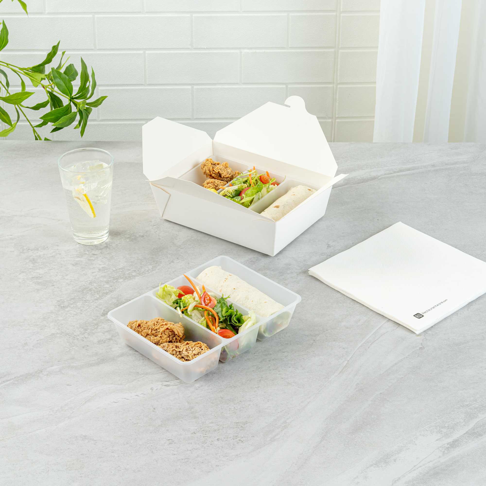 Bio Tek 40 oz White Plastic 3-Compartment Taco Insert Tray - Fits 49 / 71 / 98 Bio Box Take Out Container, Microwave-Safe - 50 count box