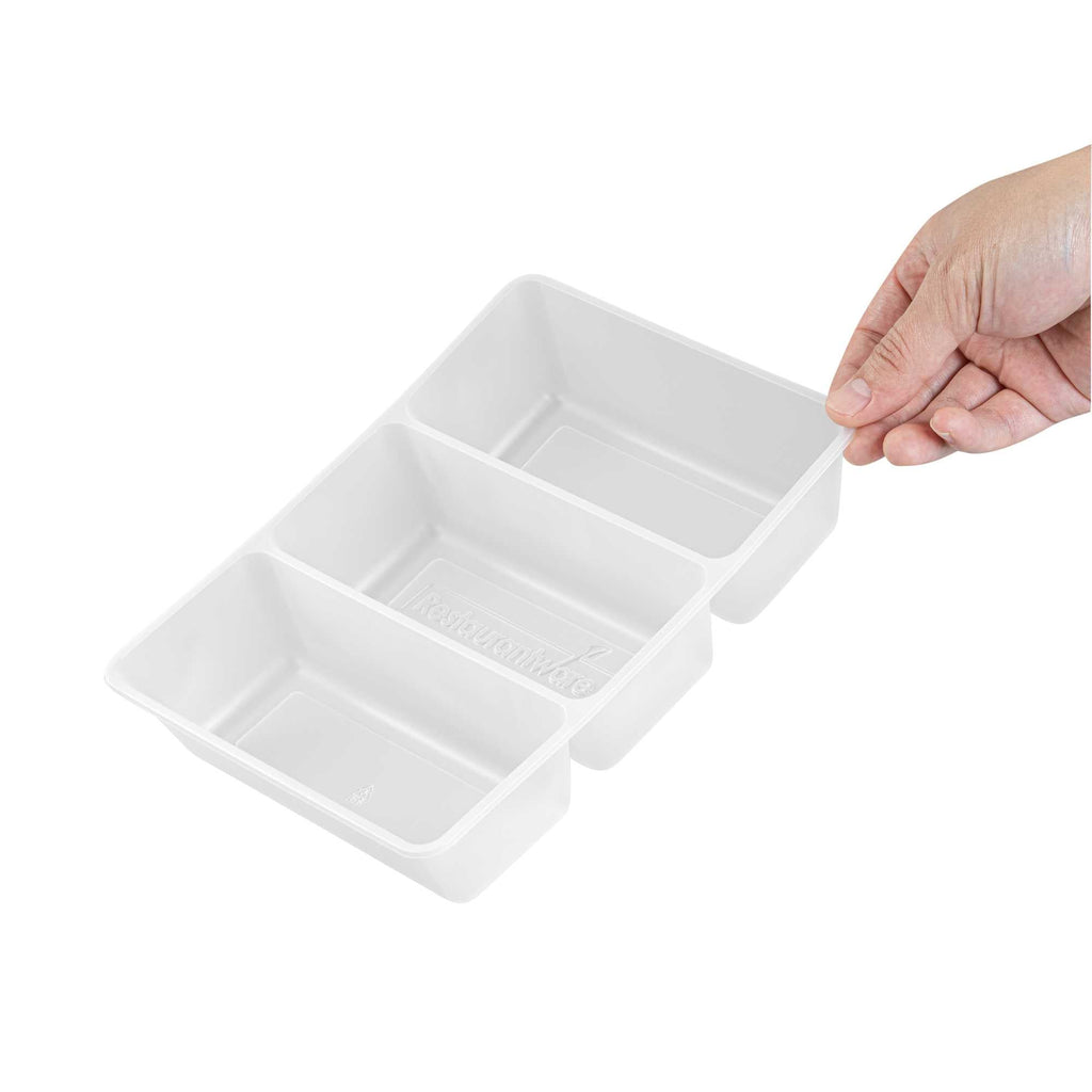 Bio Tek 40 oz White Plastic 3-Compartment Taco Insert Tray - Fits 49 / 71 / 98 Bio Box Take Out Container, Microwave-Safe - 50 count box