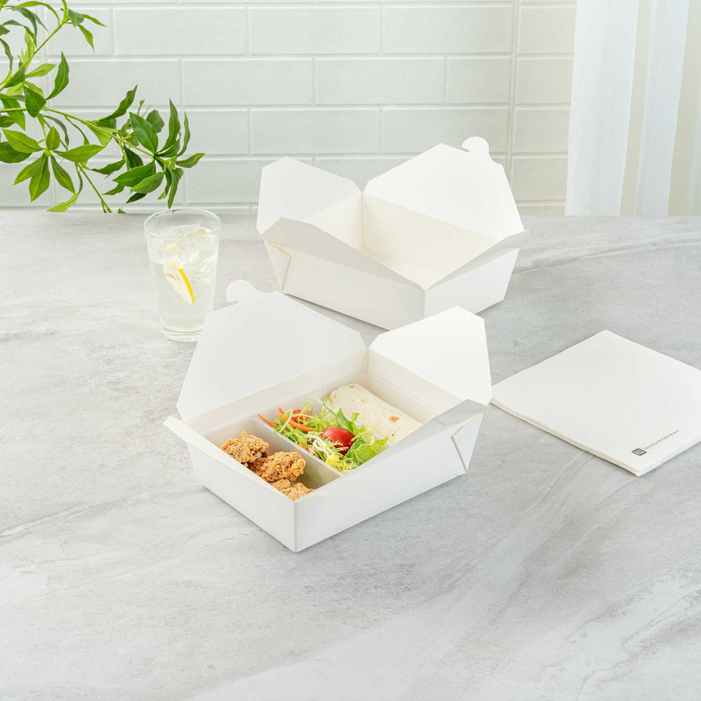 Bio Tek 40 oz White Plastic 3-Compartment Taco Insert Tray - Fits 49 / 71 / 98 Bio Box Take Out Container, Microwave-Safe - 50 count box