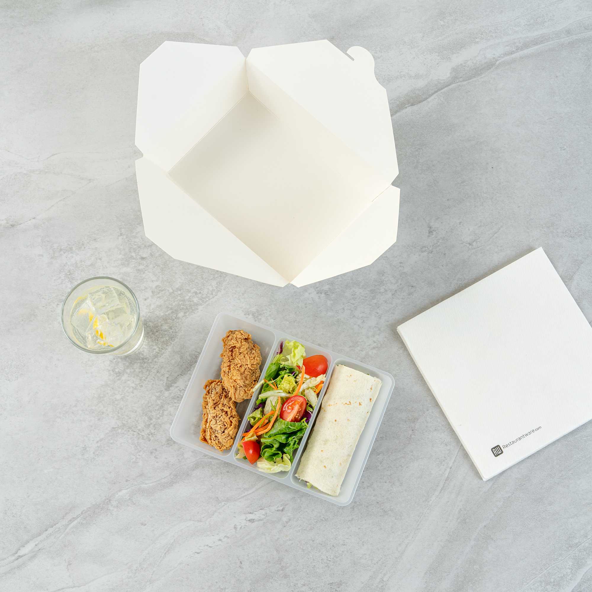 Bio Tek 40 oz White Plastic 3-Compartment Taco Insert Tray - Fits 49 / 71 / 98 Bio Box Take Out Container, Microwave-Safe - 50 count box