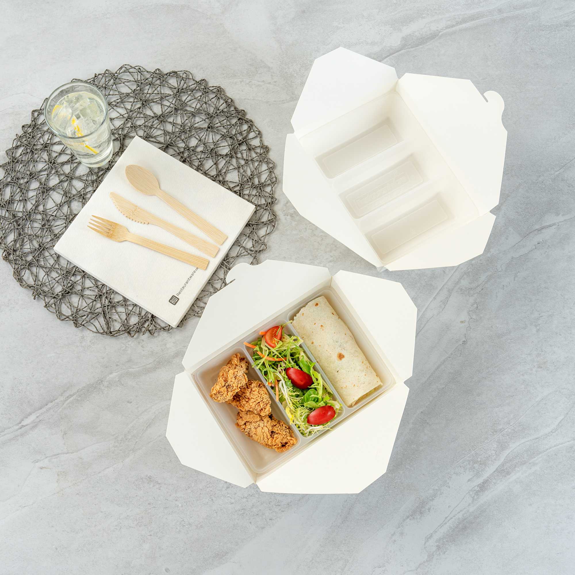 Bio Tek 40 oz White Plastic 3-Compartment Taco Insert Tray - Fits 49 / 71 / 98 Bio Box Take Out Container, Microwave-Safe - 50 count box