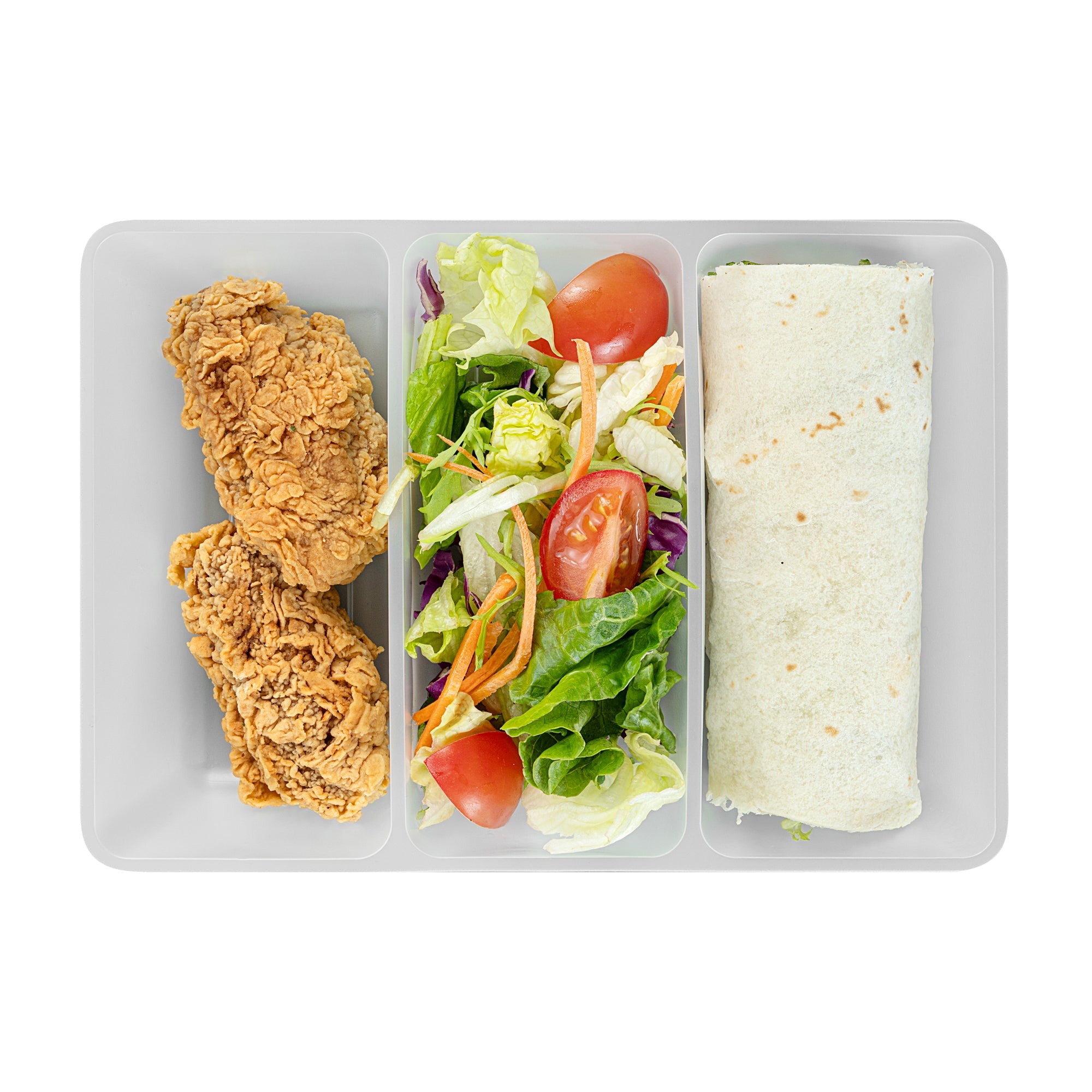 Bio Tek 40 oz White Plastic 3-Compartment Taco Insert Tray - Fits 49 / 71 / 98 Bio Box Take Out Container, Microwave-Safe - 200 count box