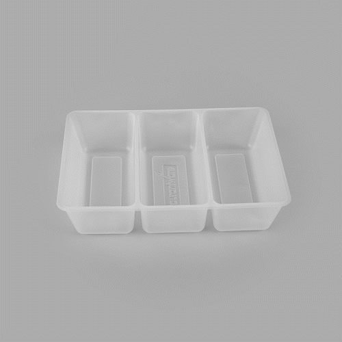 Bio Tek 40 oz White Plastic 3-Compartment Taco Insert Tray - Fits 49 / 71 / 98 Bio Box Take Out Container, Microwave-Safe - 200 count box