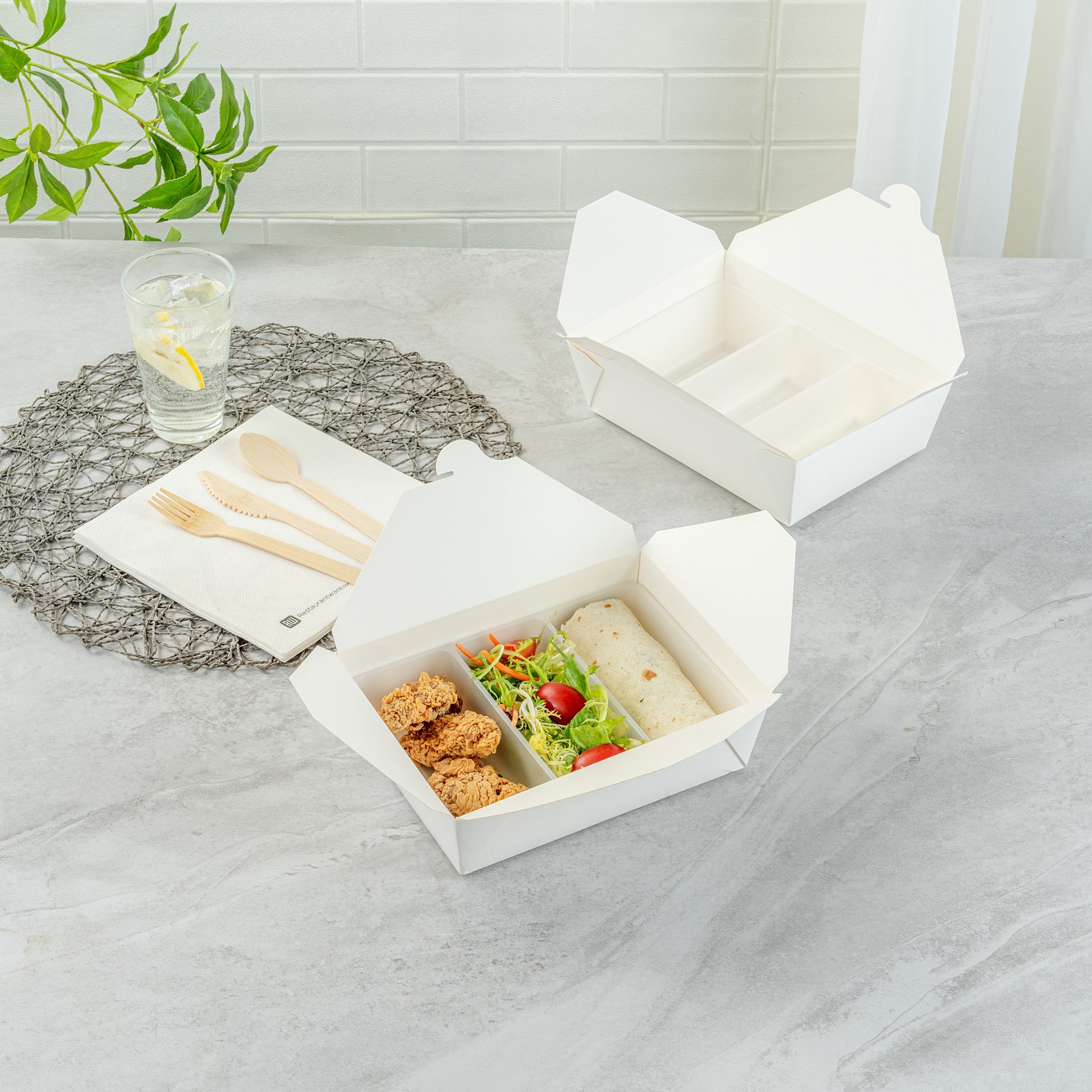Bio Tek 40 oz White Plastic 3-Compartment Taco Insert Tray - Fits 49 / 71 / 98 Bio Box Take Out Container, Microwave-Safe - 200 count box