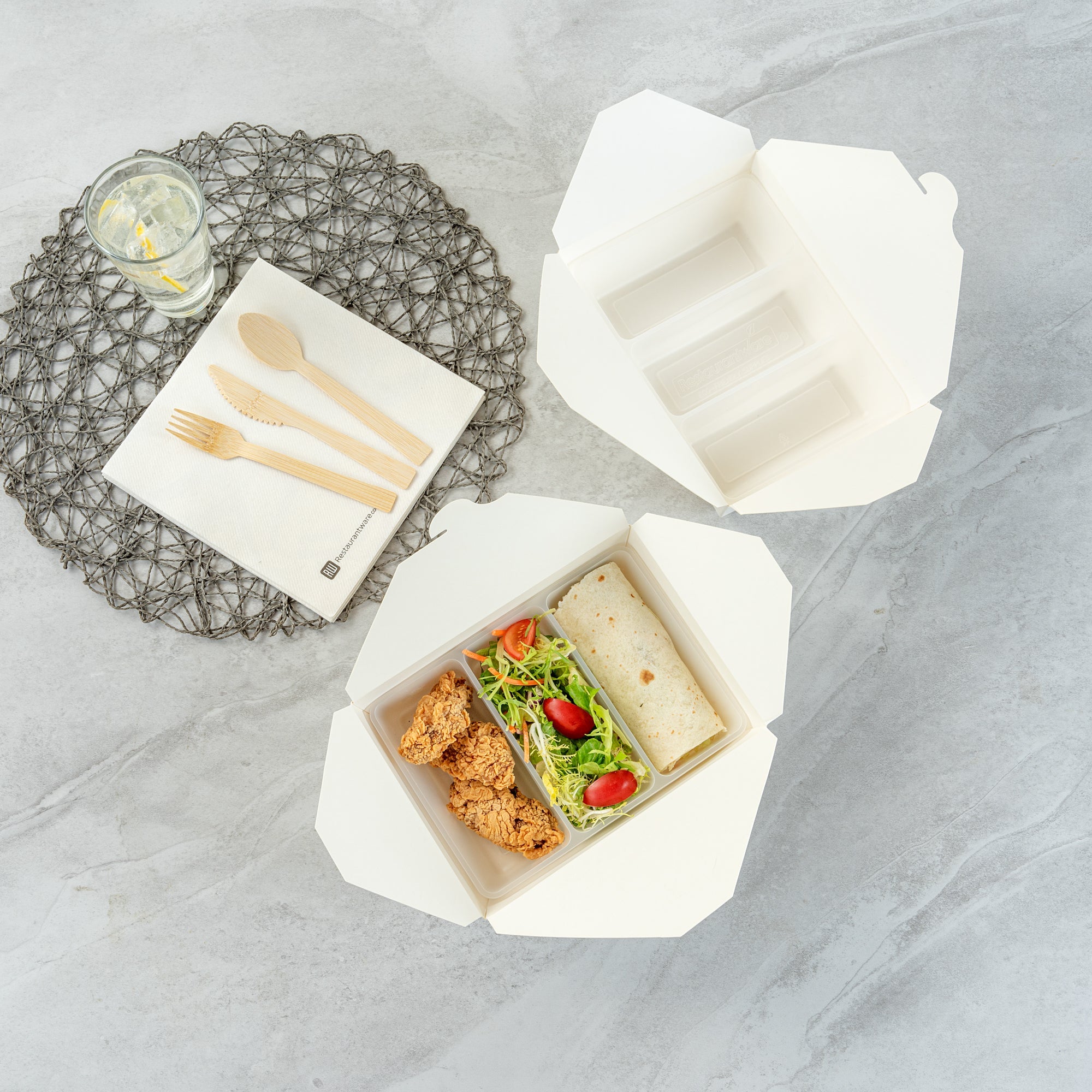 Bio Tek 40 oz White Plastic 3-Compartment Taco Insert Tray - Fits 49 / 71 / 98 Bio Box Take Out Container, Microwave-Safe - 200 count box