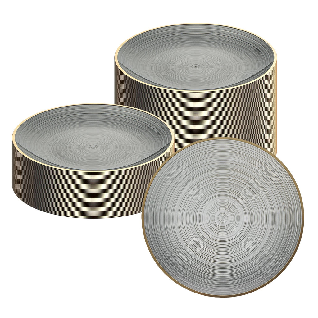 Moderna Round Black Translucent Plastic Gold-Rimmed Plate - Rippled - 7 1/4" x 7 1/4" - 100 count box