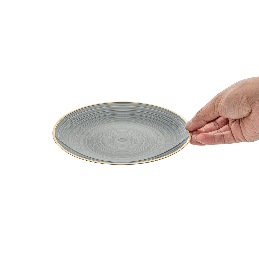 Moderna Round Black Translucent Plastic Gold-Rimmed Plate - Rippled - 7 1/4" x 7 1/4" - 20 count box