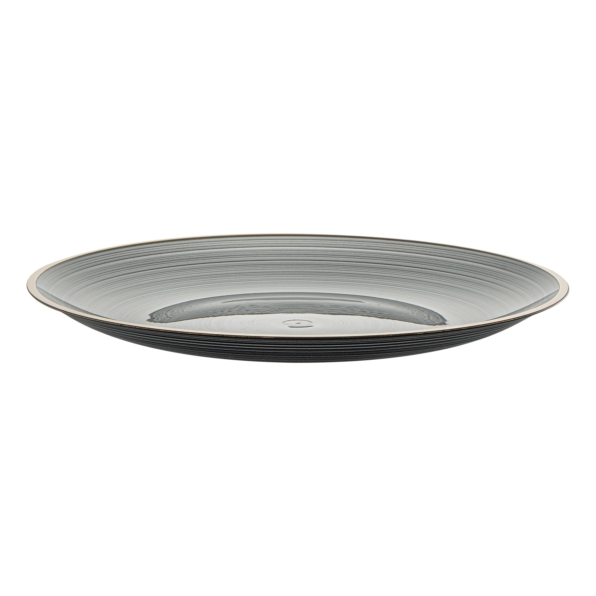 Moderna Round Black Translucent Plastic Gold-Rimmed Plate - Rippled - 7 1/4" x 7 1/4" - 100 count box