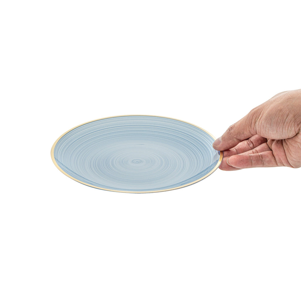 Moderna Round Blue Translucent Plastic Gold-Rimmed Plate - Rippled - 7 1/4" x 7 1/4" - 100 count box