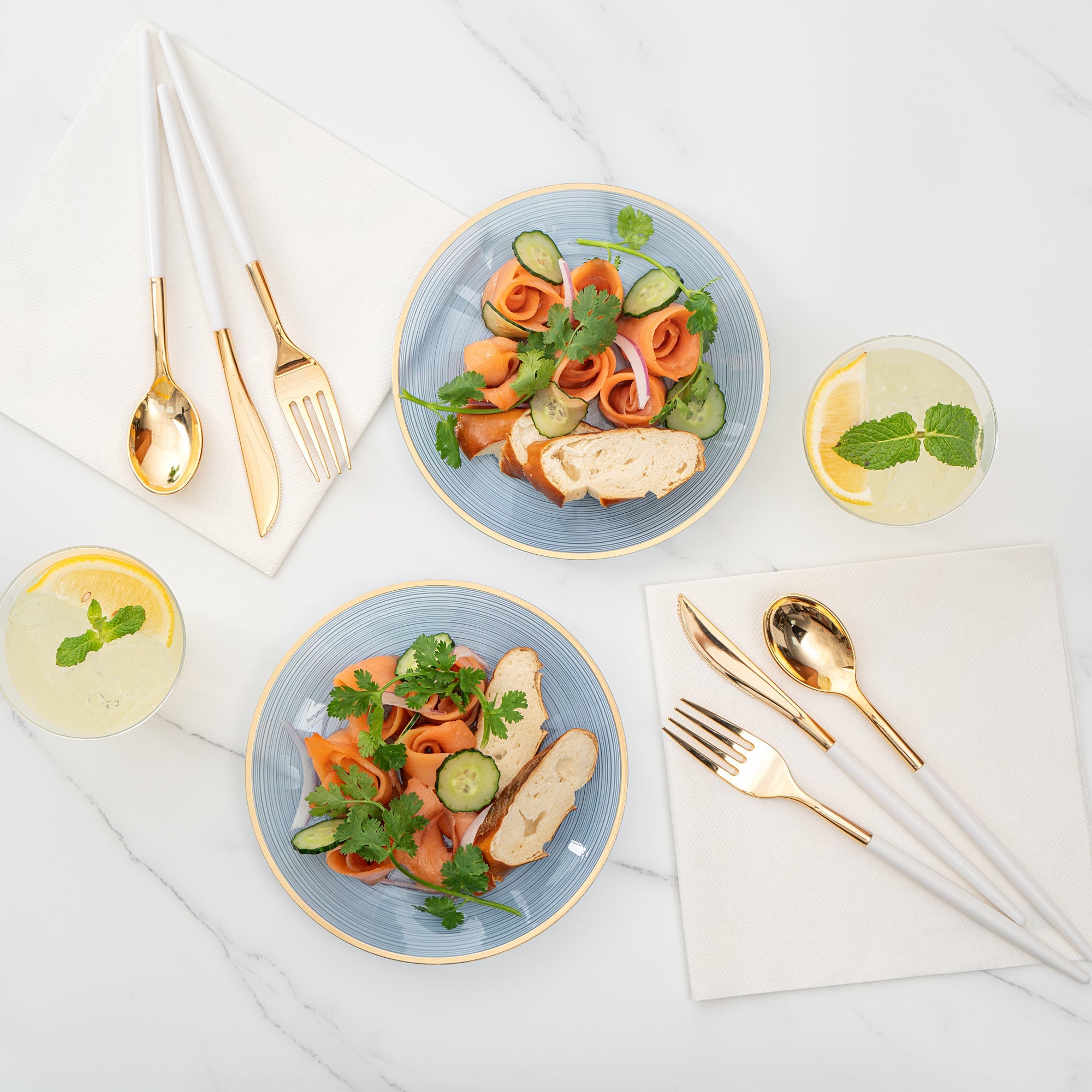 Moderna Round Blue Translucent Plastic Gold-Rimmed Plate - Rippled - 7 1/4" x 7 1/4" - 100 count box