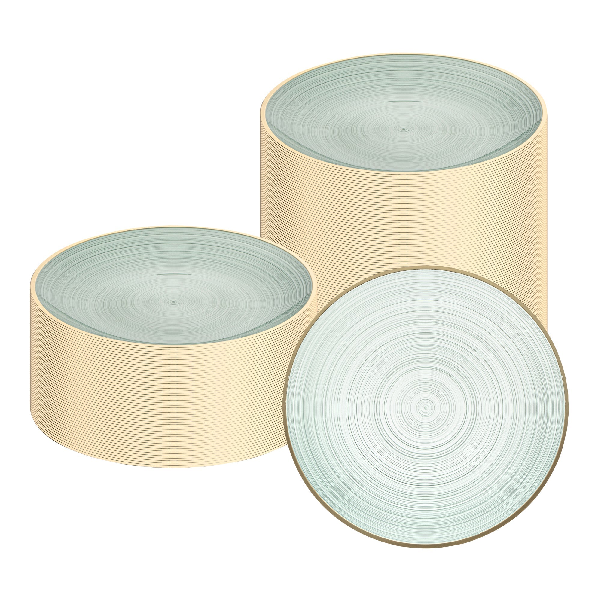 Moderna Round Green Translucent Plastic Gold-Rimmed Plate - Rippled - 7 1/4" x 7 1/4" - 20 count box