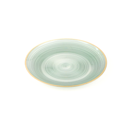 Moderna Round Green Translucent Plastic Gold-Rimmed Plate - Rippled - 7 1/4" x 7 1/4" - 20 count box