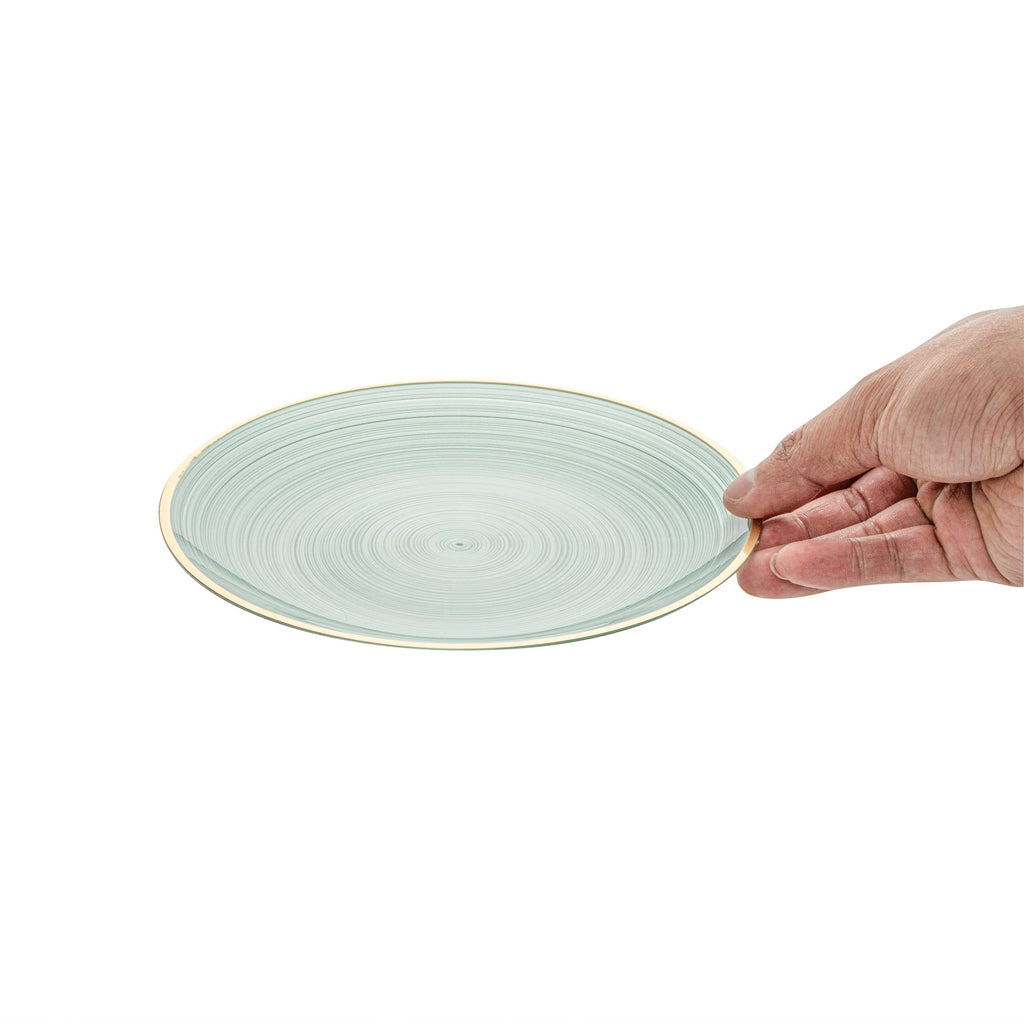 Moderna Round Green Translucent Plastic Gold-Rimmed Plate - Rippled - 7 1/4" x 7 1/4" - 100 count box