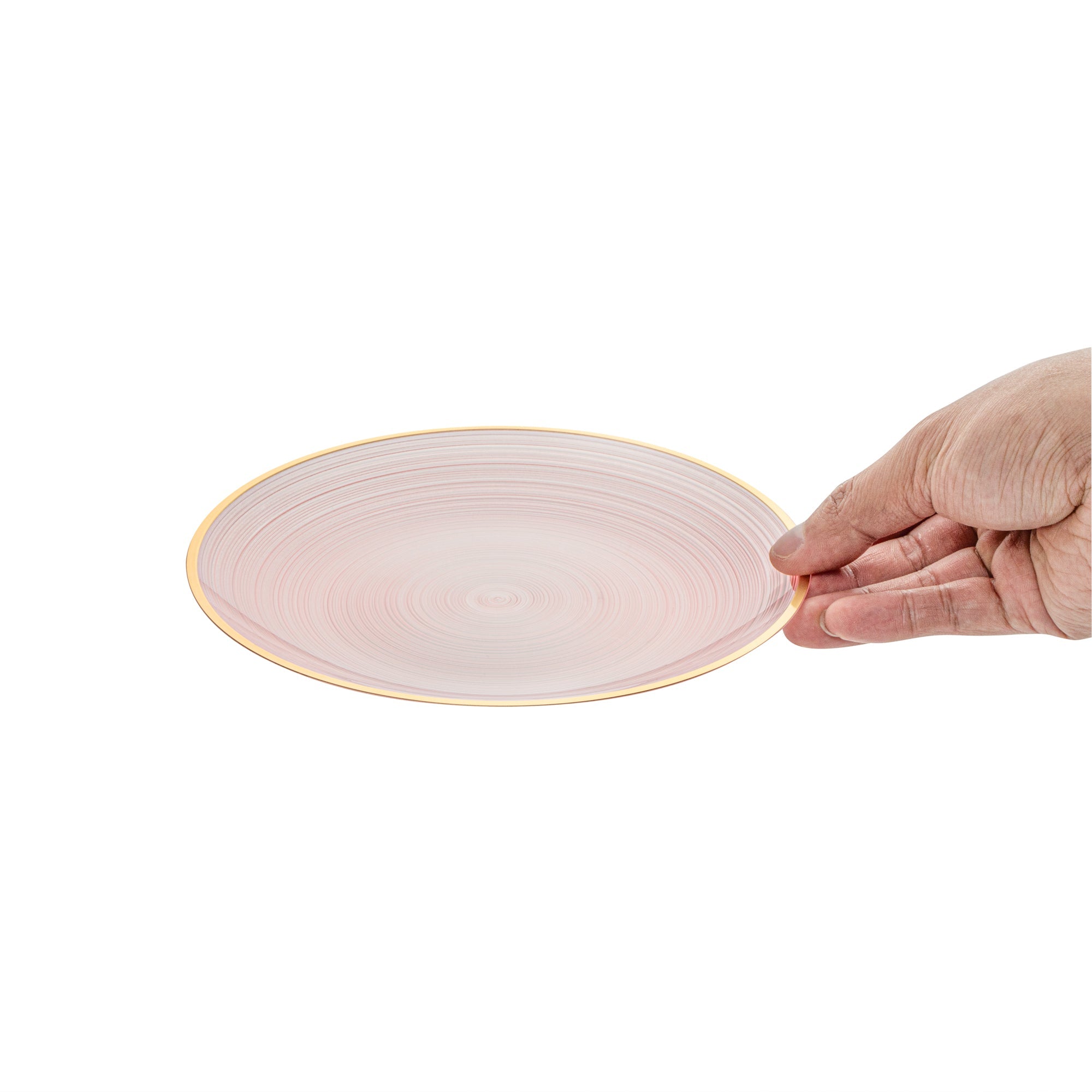 Moderna Round Pink Translucent Plastic Gold-Rimmed Plate - Rippled - 7 1/4" x 7 1/4" - 100 count box