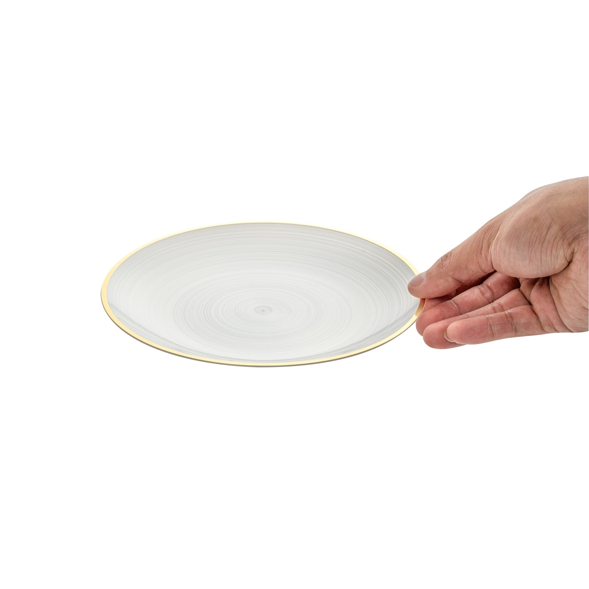 Moderna Round White Translucent Plastic Gold-Rimmed Plate - Rippled - 7 1/4" x 7 1/4" - 20 count box