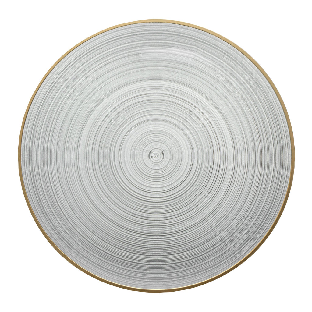 Moderna Round Black Translucent Plastic Gold-Rimmed Plate - Rippled - 10" x 10" - 20 count box