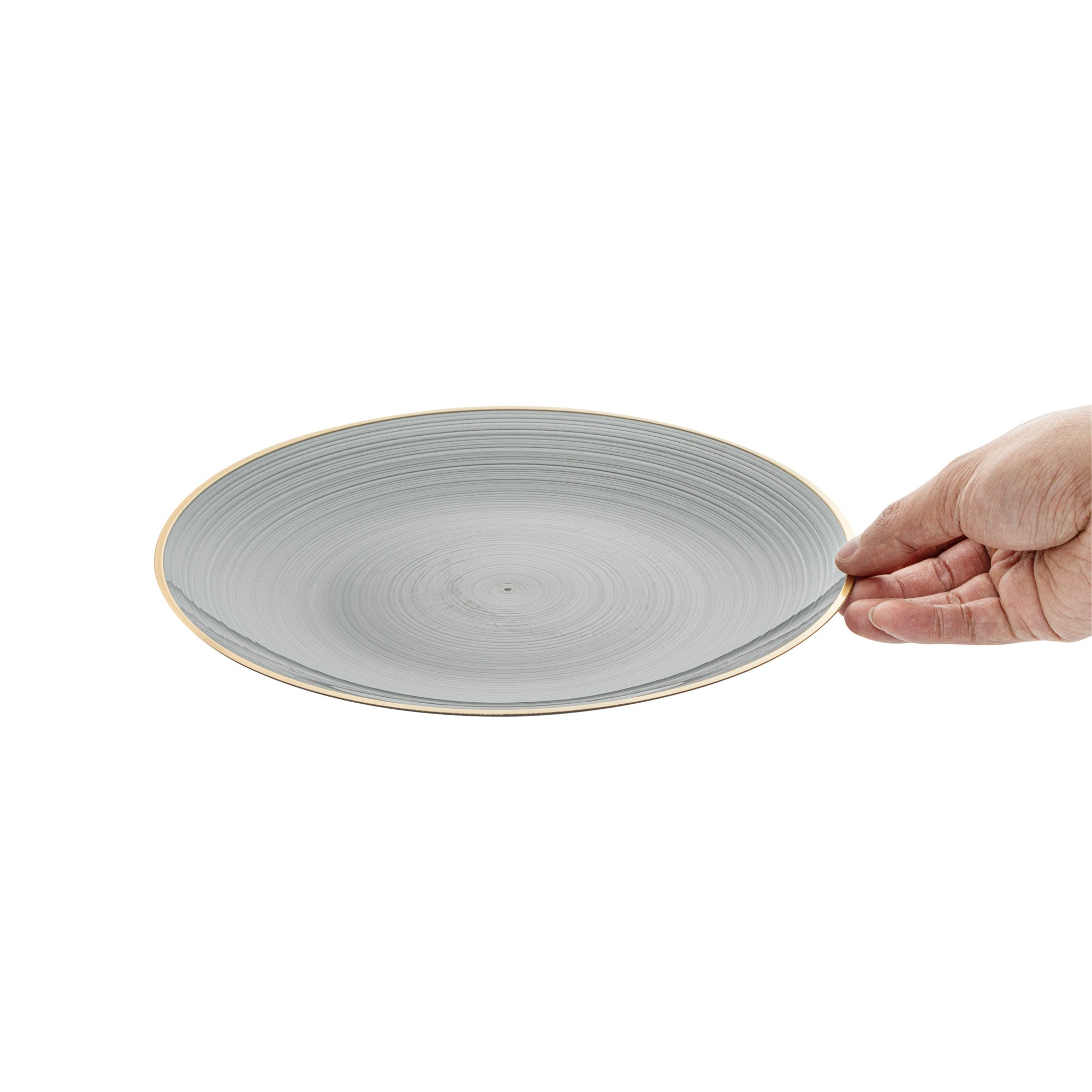 Moderna Round Black Translucent Plastic Gold-Rimmed Plate - Rippled - 10" x 10" - 100 count box