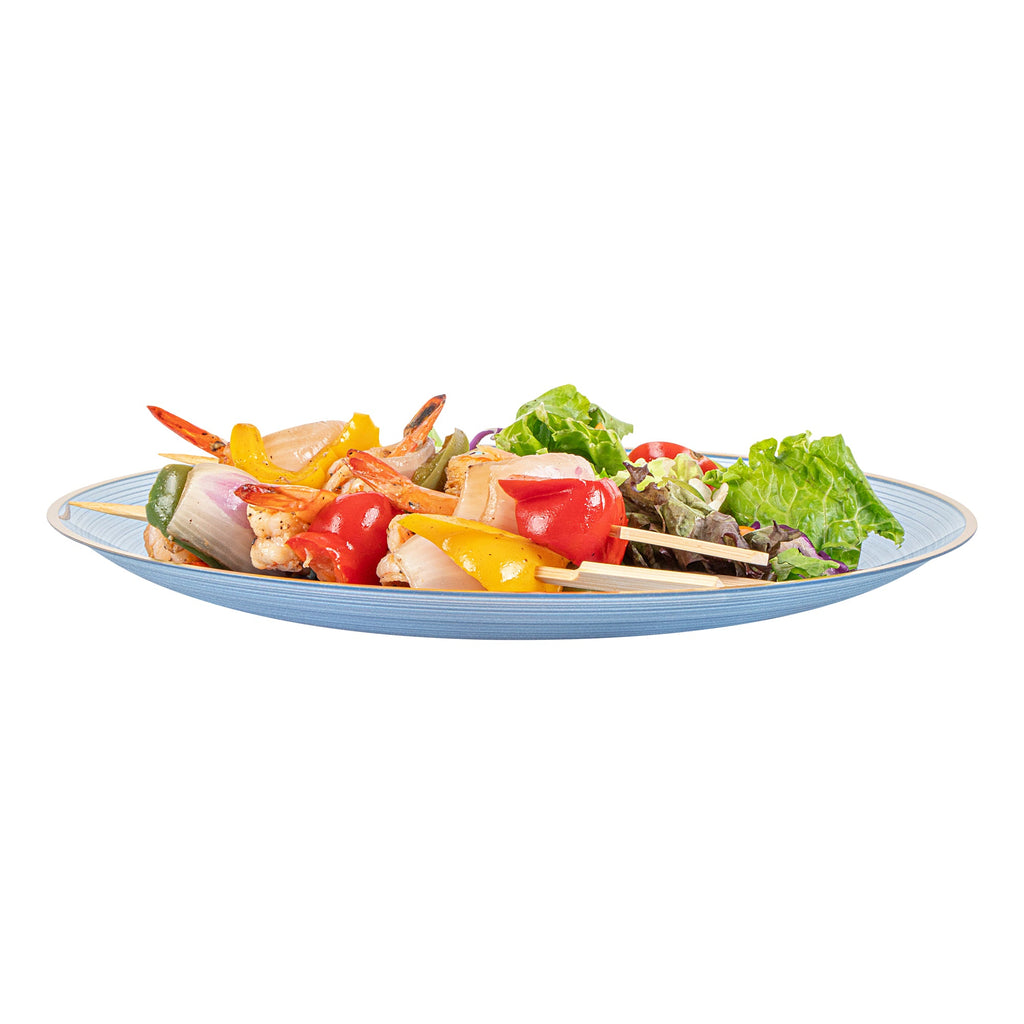 Moderna Round Blue Translucent Plastic Gold-Rimmed Plate - Rippled - 10" x 10" - 100 count box